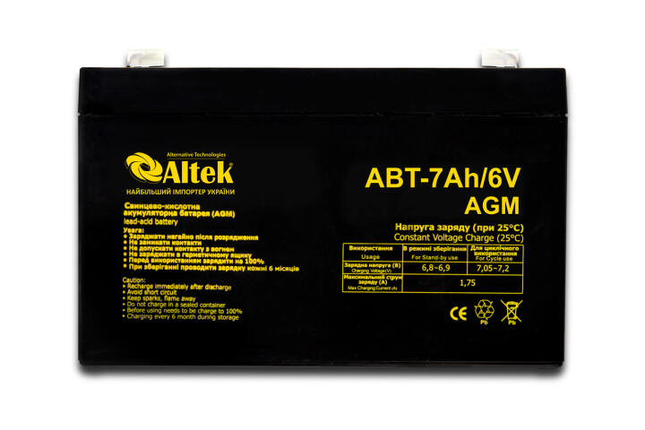 Акумулятор ABT 7Ah 6V AGM Altek 2114990 (фото 1)